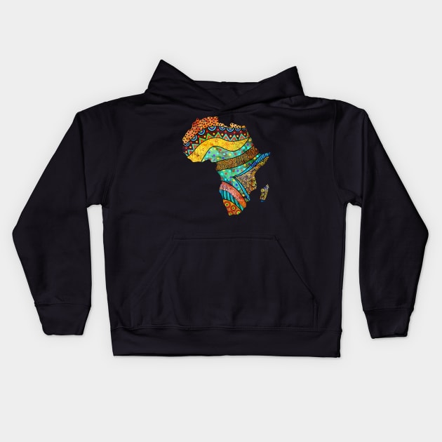 Africa Map in Traditional Ethnic African Pattern Art Kids Hoodie by Teeziner